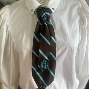 Custom designed Brown and Turquoise Striped women tie , necktie